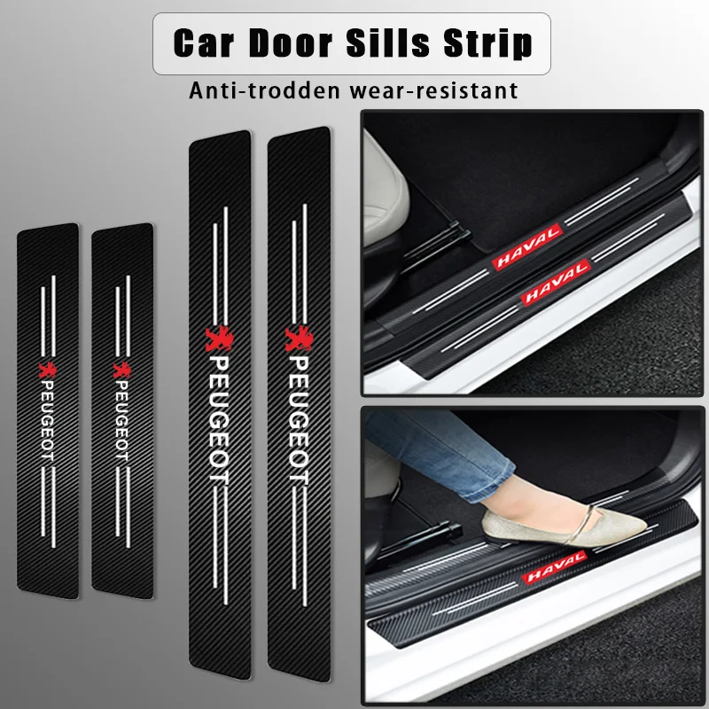 

4 шт., автомобильная наклейка на порог из углеродного волокна для Peugeot 206 308 307 208 207 3008 2008 508 407 406 408