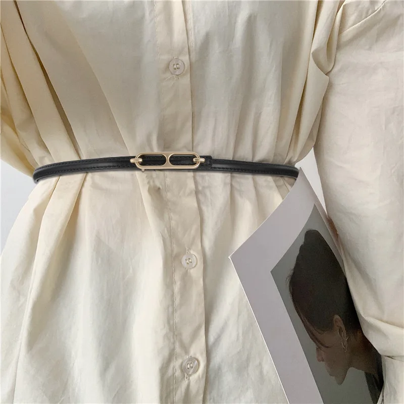 

Регулируемый тонкий женский ремень из натуральной кожи, Модный женский ремень с золотой металлической пряжкой, подходит для платьев, Дамский ремень