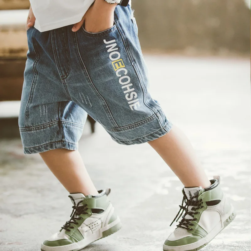 

Kids Letter Short Denim Shorts For Boys Summer Children Short Blue Jeans Teenage Pants Boys Casual Shorts