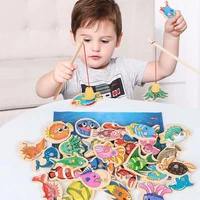 magnetic wooden fishing game toy for baby cartoon marine life cognition fish games education parent child interactive kids