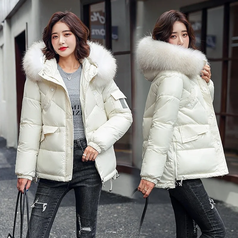 Mid-length fur collar hooded padded jacket women 2023 winter new  loose down padded jacket women's padded jacket winter wear