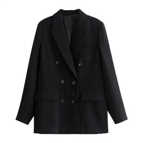 Женский двубортный пиджак, Черный винтажный пиджак с длинным рукавом и карманами, верхняя одежда, шикарный пиджак для женщин