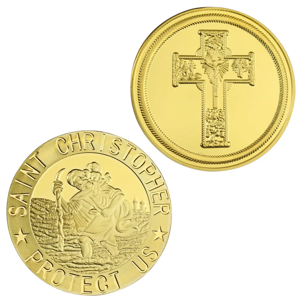

Saint Christopher Protect Us Souvenir Gold Plated Coin Collectible Gift The Patron Saint of Travelers Commemorative Coin