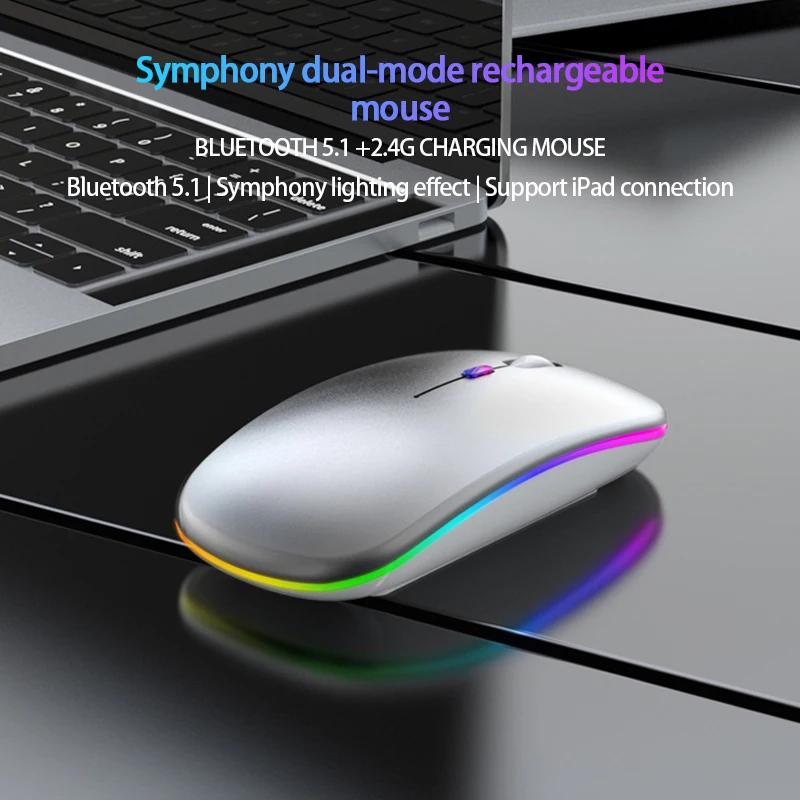 

LED Wireless Mouse Bluetooth 1600DPI Slim Rechargeable Silent Mice Mini RGB Ergonomic Gaming Mouse For Computer Laptop PC 2.4GHz