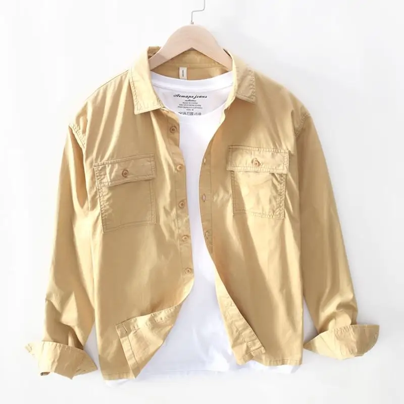 Рубашка мужская с двумя карманами модная повседневная верхняя одежда однотонная