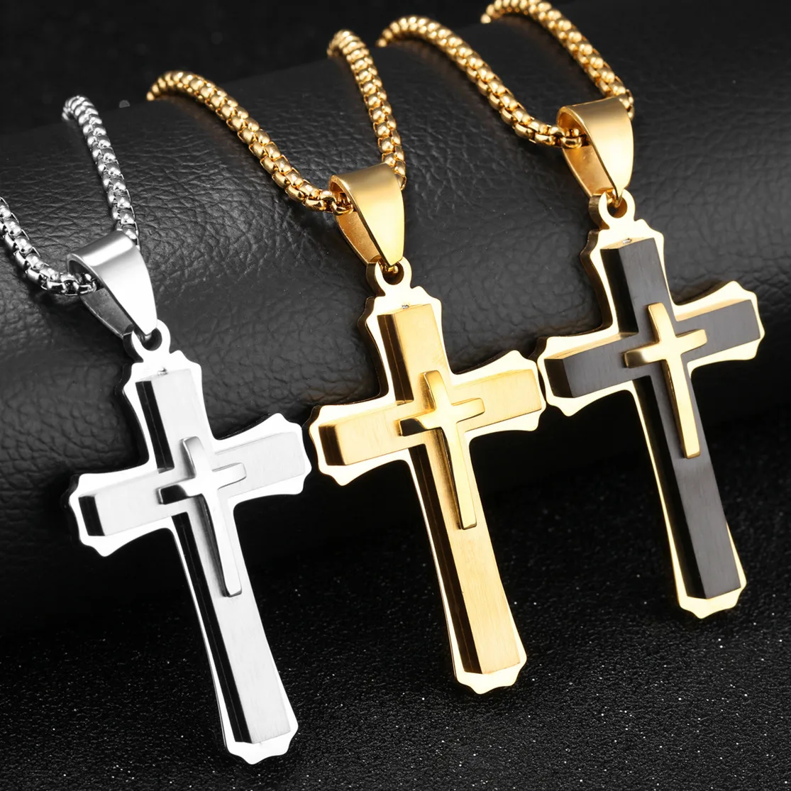 

Exorcist Jesus Cross Pendant For Men Stainless Steel Charms Necklace Cross Gold Black Necklaces Pendants Jewelry For Man Gift