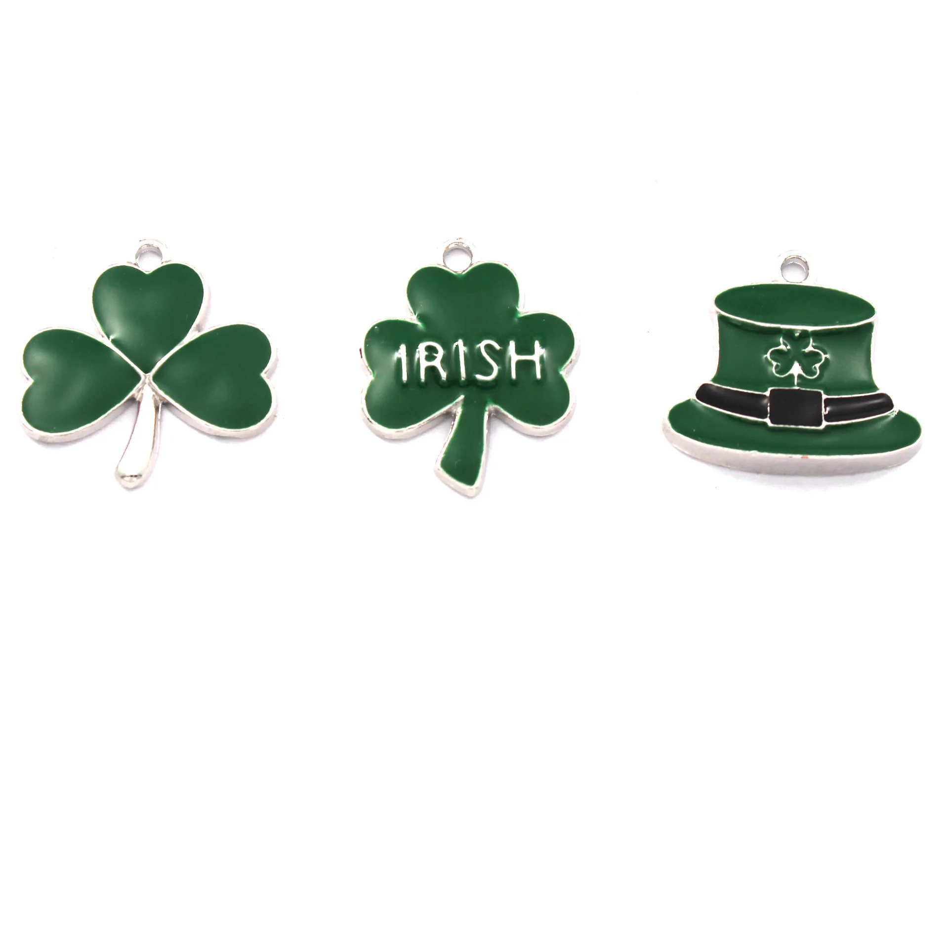 

Irish Festival Green Clover DIY Enamel Hat Leaf Earring Pendant Keychain Pendant Jewelry Accessories