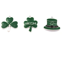 irish festival green clover diy enamel hat leaf earring pendant keychain pendant jewelry accessories