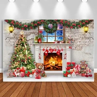 christmas photography backdrops shabby brick wall fireplace xmas tree photo studio props family portrait photocall background