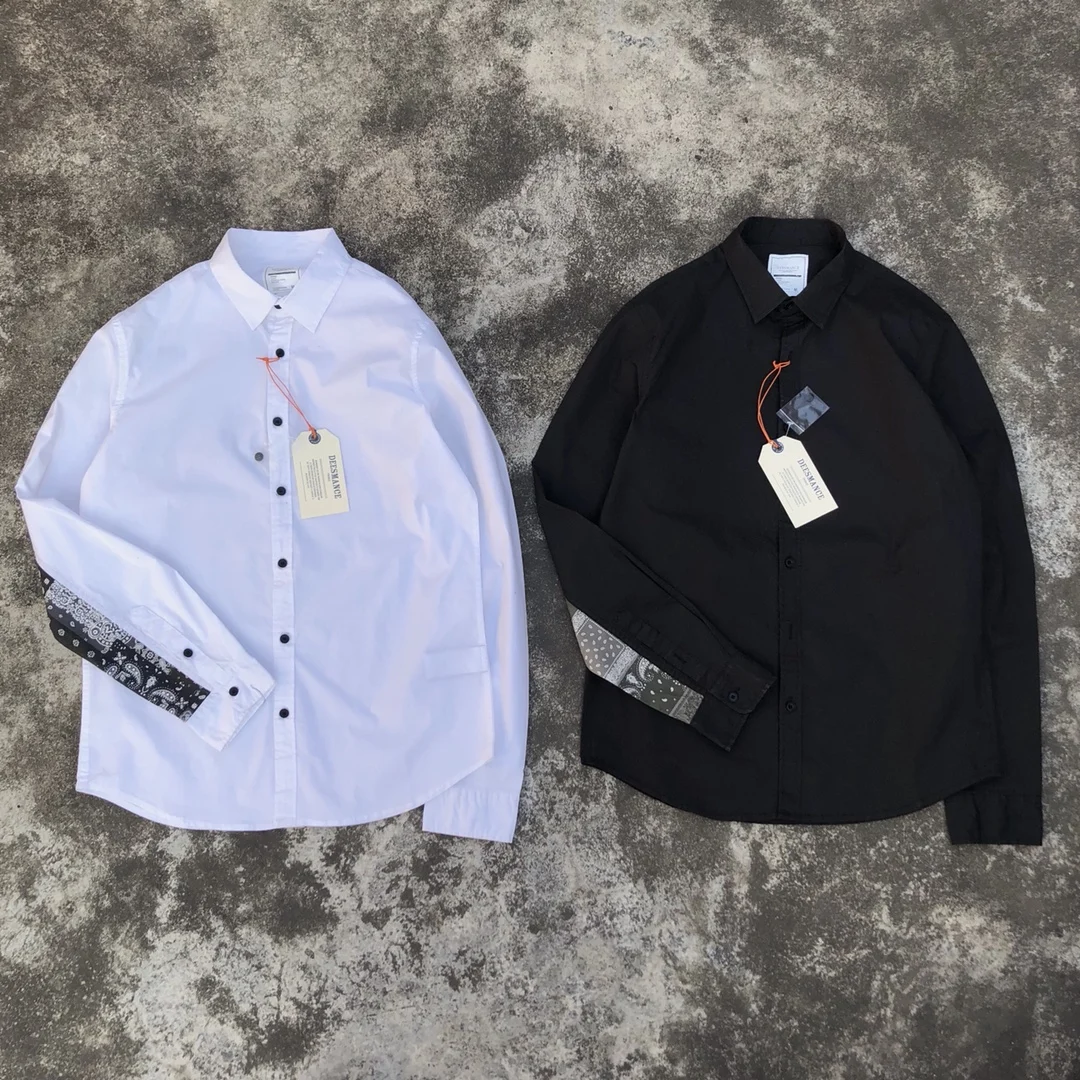 

High Quality Men Shirts Long Sleeve Cashew Flowers Black White Shirt Streetwear Blouse Japanese Fashion Tshirt
