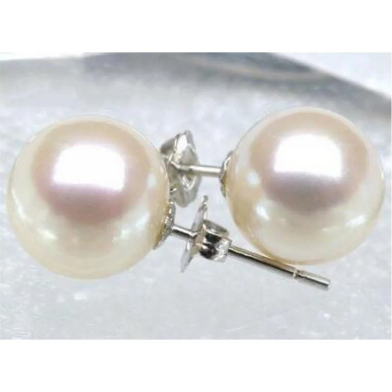 

noble jewelry TOP AAA Japanese Akoya Cultured Pearl 7.5-8mm 6~7~8~9~10mm 14K Solid White Gold Stud Earring