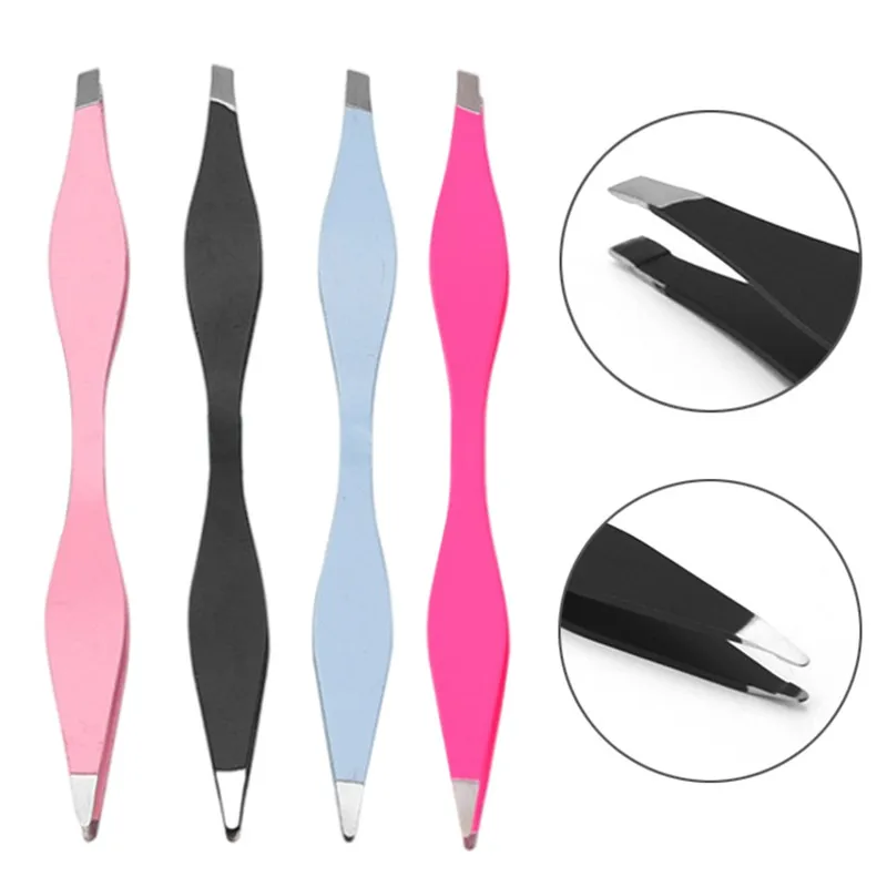 

1pc Tweezers Black Stainless Steel Double Ends Eyebrow Tweezer Anti-Static Eyelash Extension Makeup Tools Eyebrow Styling Clip