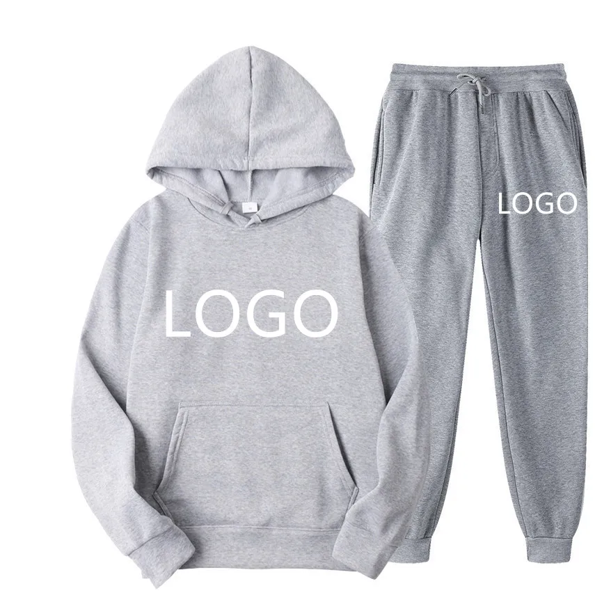 Custom Logo Men Casual Pullover Hoodie & Trousers Tracksuit Set Spring Unisex Sports Jogging Sweatsuit Two Piece Set