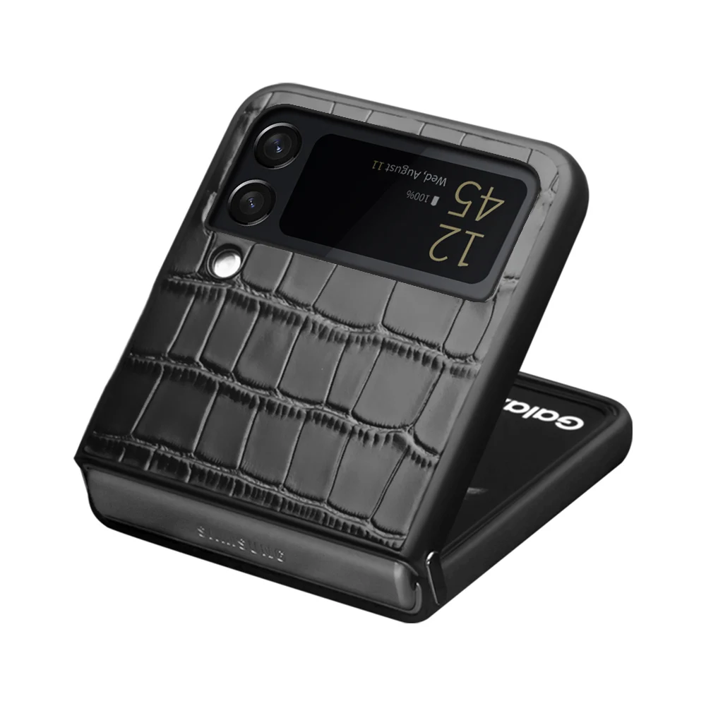 Qialino Phone Case For Samsung Flip 4 Fall Proof Mobile Cover For Galaxy Z Flip4 Leather Protective Case Cowhide Luxury Business