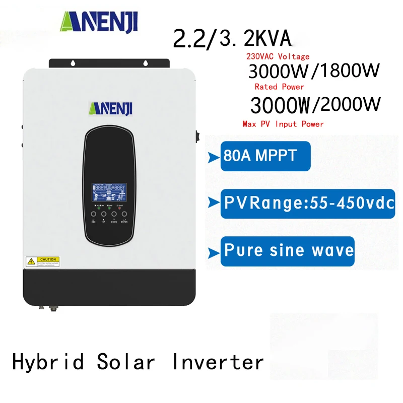 

Hybrid Solar Inverter 12V/24V 230V 3KW 2200W Pure Sine Wave Inverter Off Grid Inversor Built-in 80A MPPT Controller PV 55-450VDC