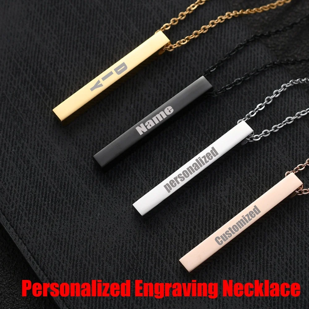 

ECGIFT Customized Vertical Bar Necklace With DIY Pendant Personalized Chain With Engravied Name For Birthday Anniversary Lovers
