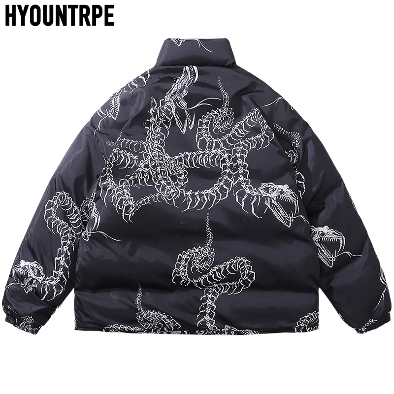 2022 Snake Printed Reversible Jackets Mens Hip Hop Warm Cotton Padded Hooded Coat High Street Zipper Warm Parkas Jacket Coats