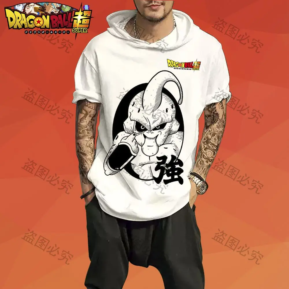 

Essentials Men's Hooded T-Shirt Hip Hop Dragon Ball Z Goku Trend T-shirts Y2k Anime Short Sleeve 2022 Super Saiya Streetwear New