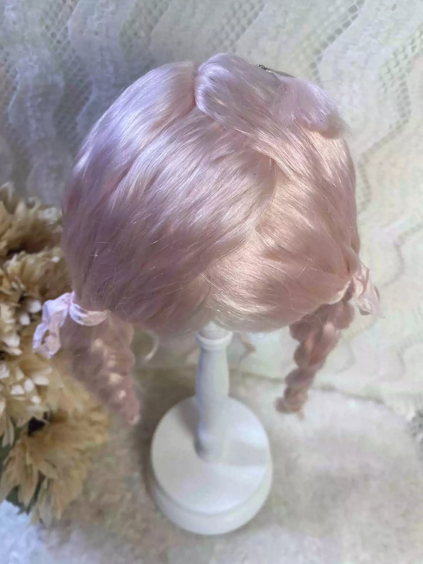 Кукольные парики Dula для Blythe Qbaby мохеровые розовые волнистые рулоны 9-10 дюймов