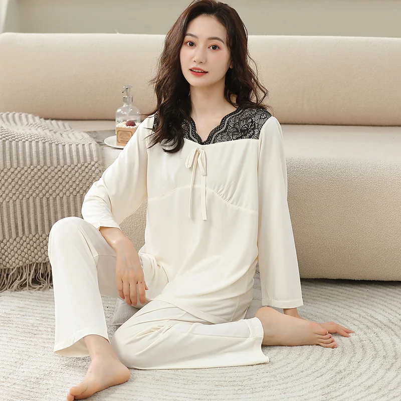 Newest Women Pajamas Set Spring and Autumn Long Sleeve Leisure Female Modal Kimono Nightwear