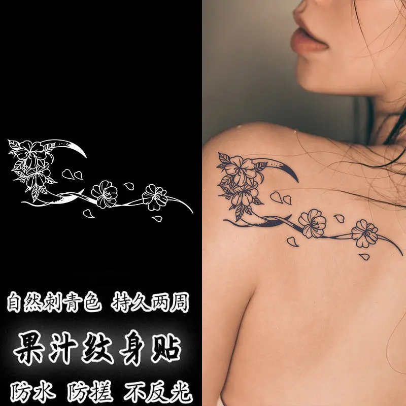 

Herb Juice Tattoo Waterproof Temporary Tattoos Lasting Fake Tattoo for Woman Vintage Tattoo Elegant Flower Moon Tattoos Sticker