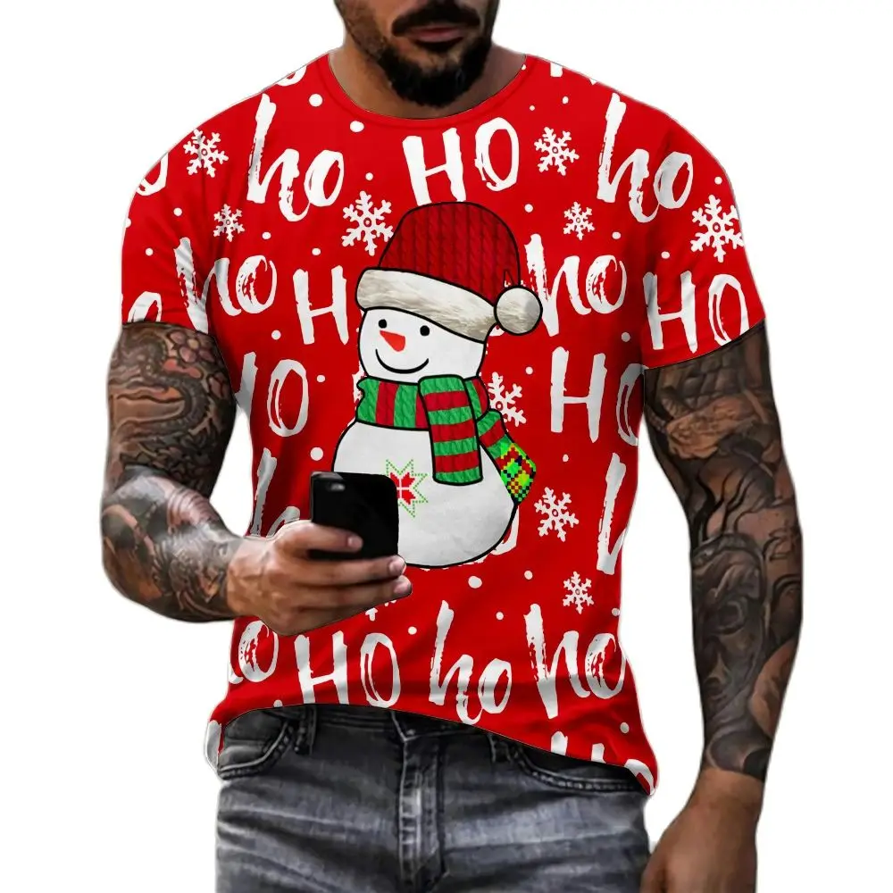 

Santa Claus Printed Men's T-Shirts Fashion Snowman Pattern Short Sleeve Tops Street Hip Hop Style O-neck Pullover Oversized Tees
