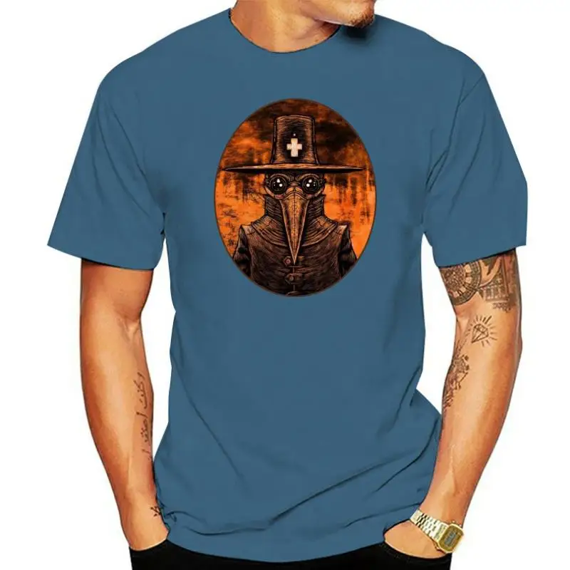 Мужская футболка с принтом Чумного доктора на огне круглым вырезом