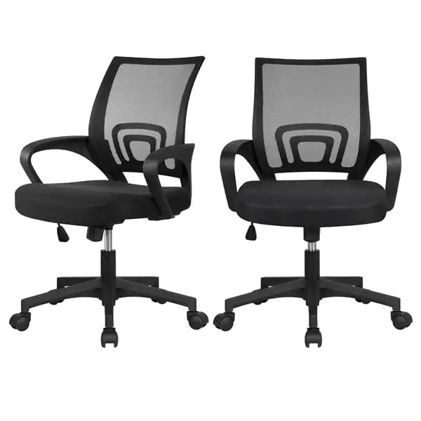 

Adjustable Mesh Swivel Office Chair with Armrest, Set of 2, Black
