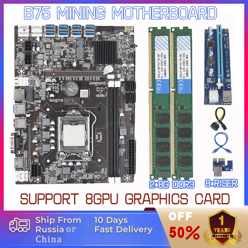 Материнская плата для майнинга Ethereum B75 поддерживает видеокарту 8 GPU 8X USB 3 0 PCIE Dual DDR3