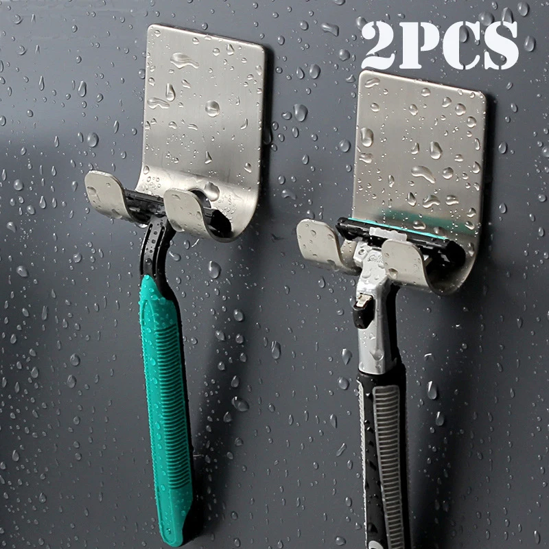 2pcs Punch Free Razor Holder Storage Hook Wall Men Shaving Shaver Shelf Bathroom Razor Rack Wall Bathroom Accessories