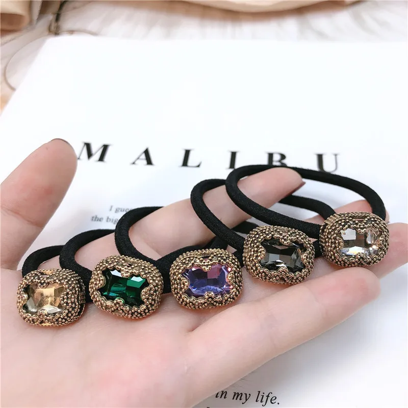 

Korean Retro Lady Rubber Bands Women Colored Rhinestone Hair Ropes Shiny Hair Ties For Girls Students Hair Accessories On Sales