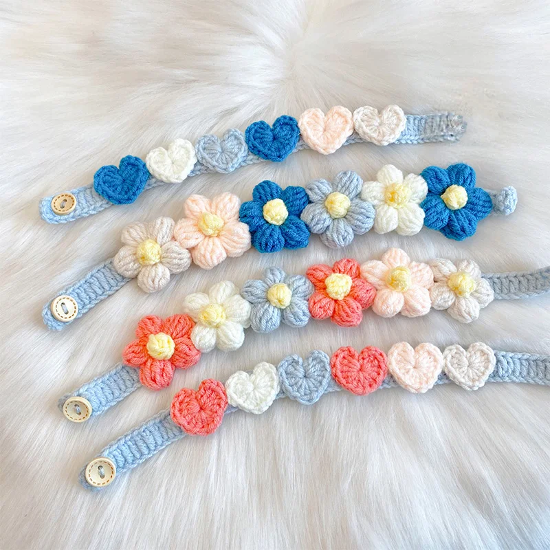 

Cute Cat Collar Woven Flower Necklace Pet Dog Cats Accessories Handmade Wool Heart Jewelry New Pet collar gato ошейник для кошек