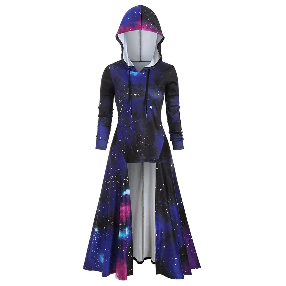 

Drawstring Chic Polyester Ponchos Women Popular Long Sleeve Printing Hooded Autumn Fashion Cloak Daily Leisure Tops