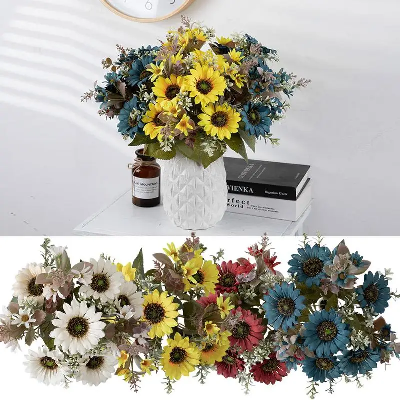 

Sunflower Simulation Bouquet DIY Craft Sunflower Bouquet With 6 Heads Wedding Room Decoration Bride Bouquet Holding Fake Flower