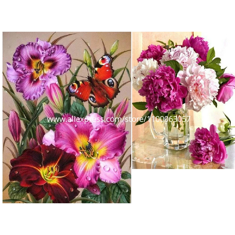 

ROAMILY,Diamond Painting Flowers,Rose Sunflower with Vase,DIY Full Round Diamond Embroidery,Flower,Sale,Cheap Picture On Wall