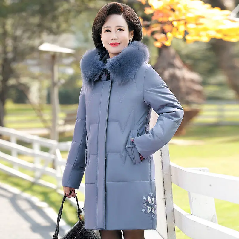 2023 Winter Women Down Jacket Warm Thick Hooded White Duck Down Coat Female Long Outwear Zipper Pockets Women Duck Down  M48