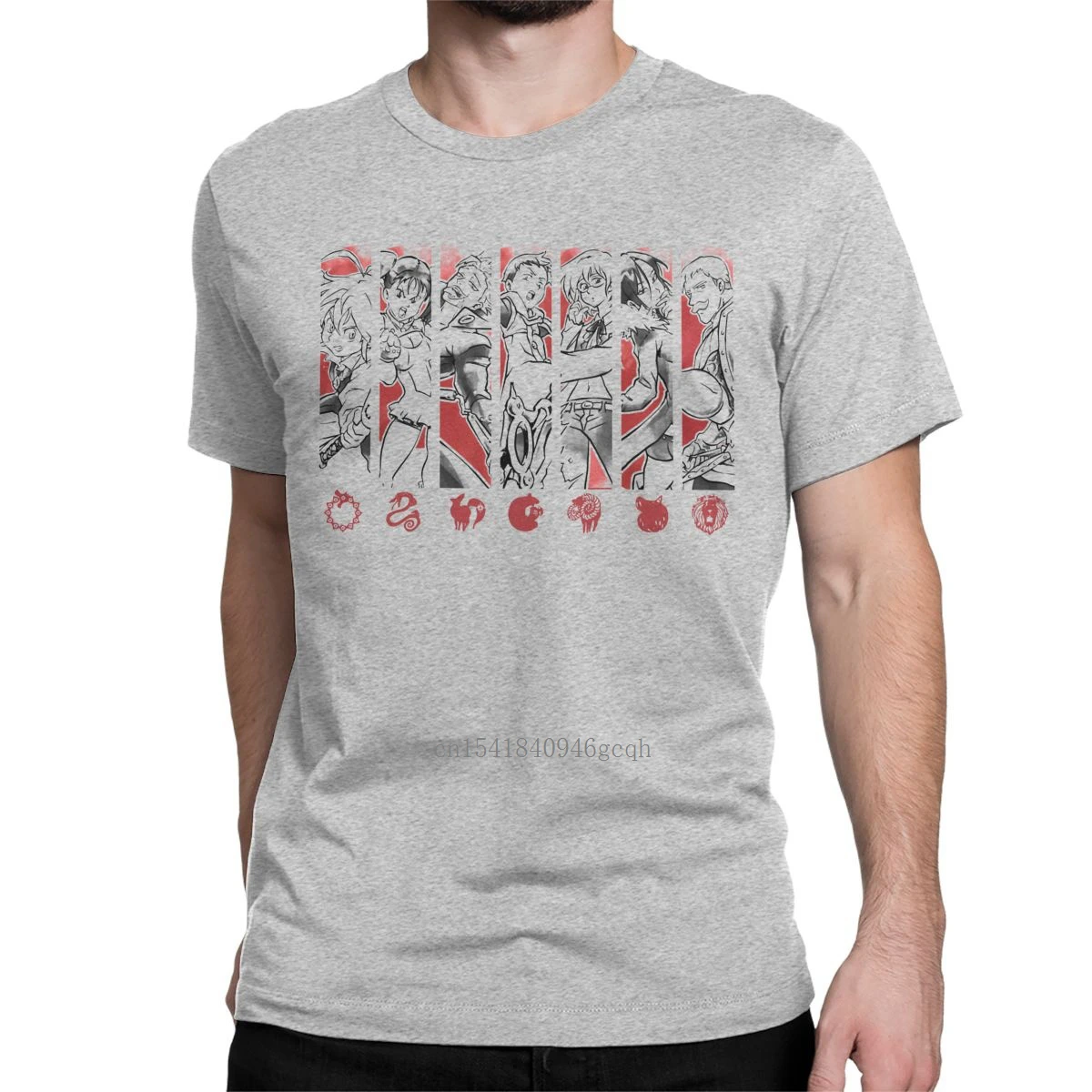 

Leisure The Seven Deadly Sins Team T-Shirts Men Crewneck 100% Cotton T Shirts Manga Japan Short Sleeve Tees Plus Size Clothing