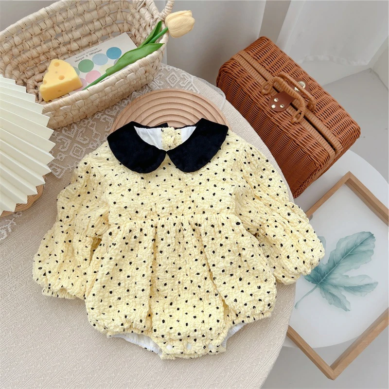 Freely Move 2022 Autumn Girls Romper Long Sleeve Peter Pan Collar Baby Girl Clothes Newborn Jumpsuit Playsuit For Newborn Kids