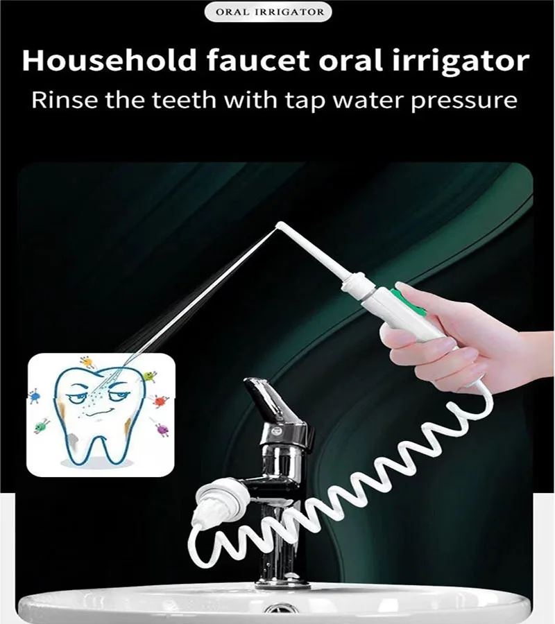 

New Faucet Oral Irrigator Portable Teeth Cleaner Dental Water Flosser Pressure Adjustable Water Pick Jet Flossing No Charge Need