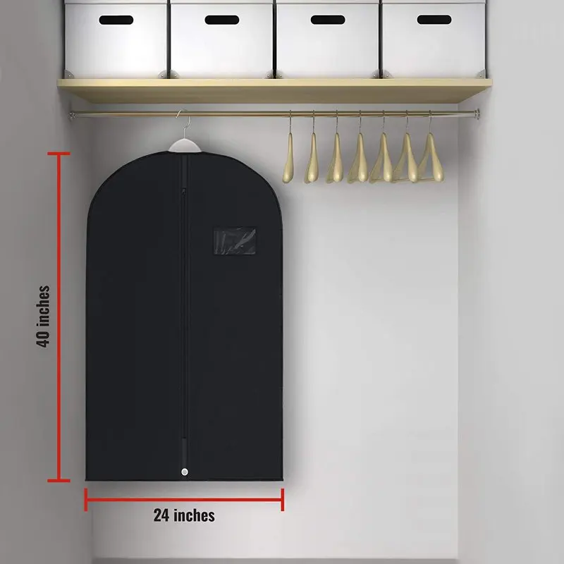 PLX Black Garment Bags for Hanging Clothes, Men Suit Bag for Travel and Clothing Storage of Women Dresses, Shirts, Fur Coats, Da