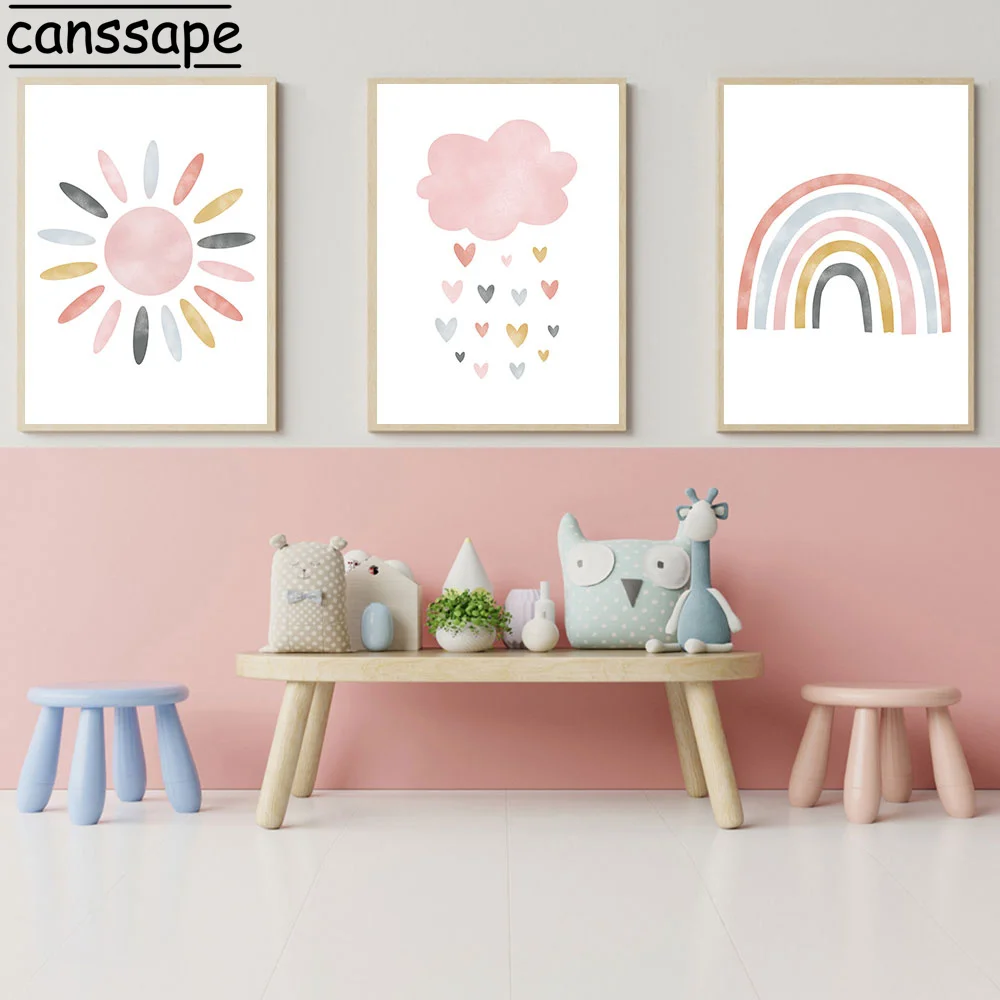 Фото Картина на холсте розовые облака солнце Радуга плакаты и принты детская