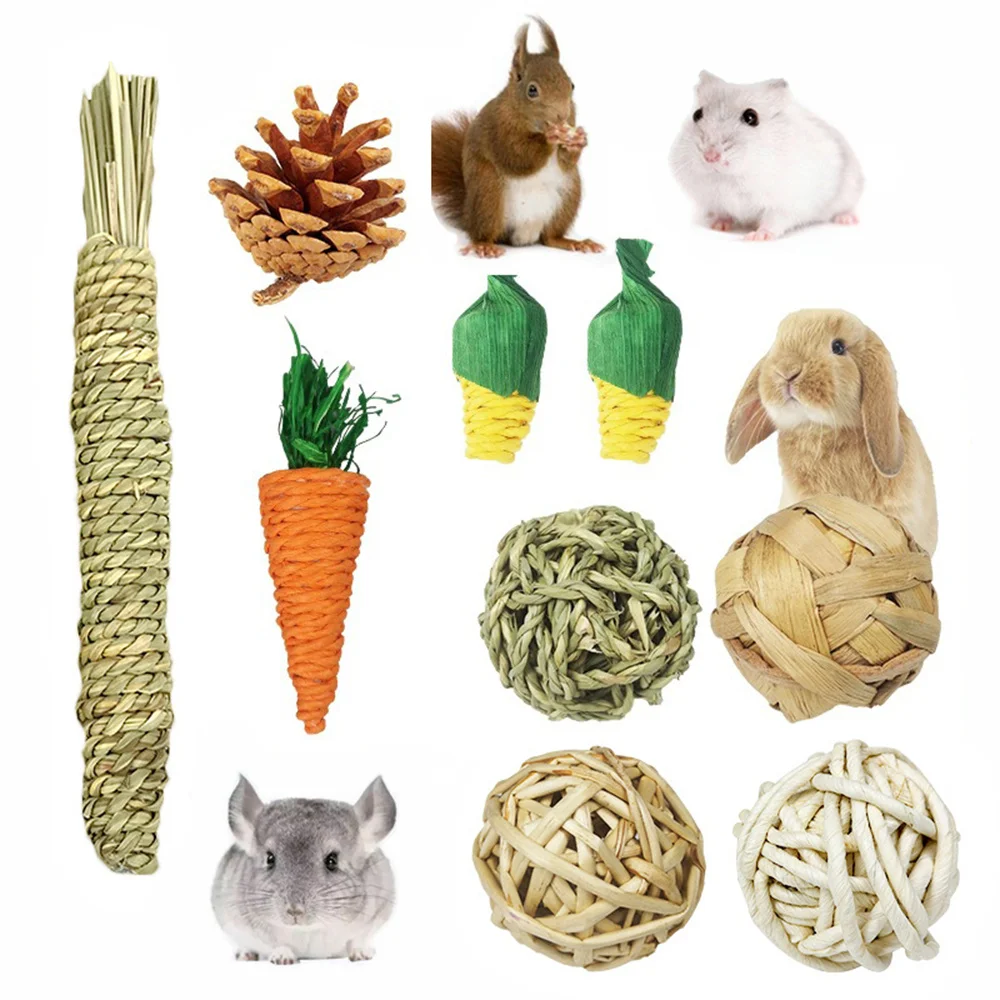 

9Pcs/set Rabbit Hamster Chinchilla Chew Toy Natural Grass Woven Balls Guinea Pigs Molar Small Animal Teeth Grinding Pet Supplies