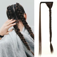 difei 75cm 30inch super long wrap around jumbo pre braided ponytail brown blonde synthetic heat resistant hair extensions