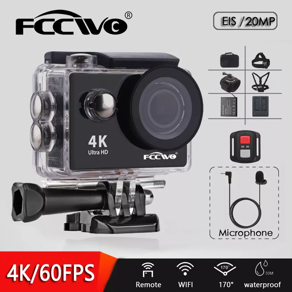 

FCCWO H9R EIS Action Camera Ultra HD 4K 60fps WiFi 2.0-Inch 170D Underwater Waterproof Helmet Video Recording Cameras Sport Cam