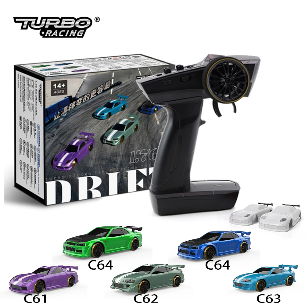 

Turbo Racing 1:76 C64 C63 C62 C61 Drift RC Car With Gyro Radio Full Proportional Remote Control Toys RTR Kit For Kids and Adults