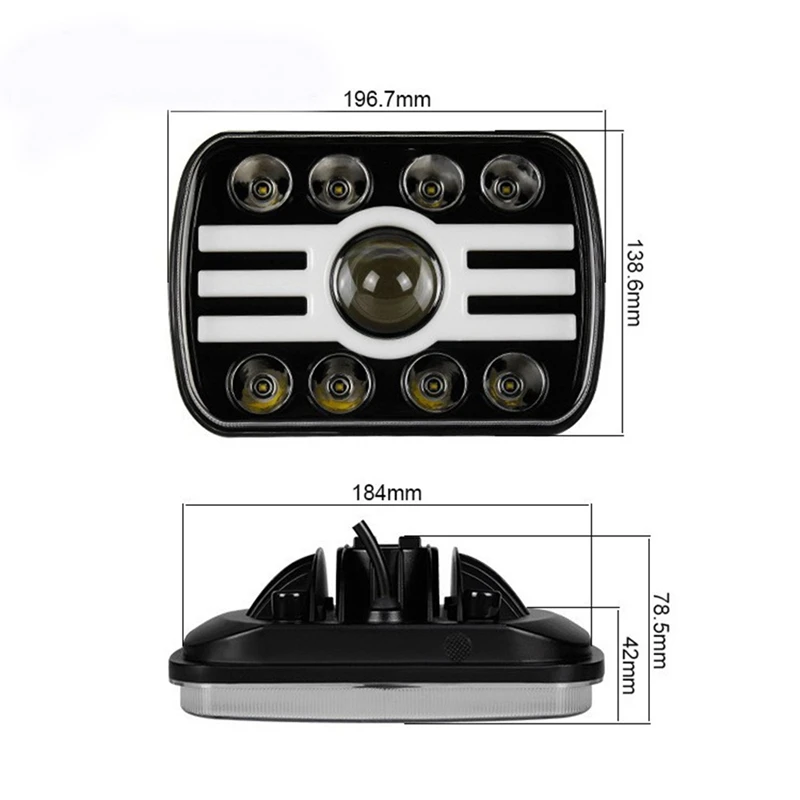 LED DC9-60V 7 Inch Square Front Headlight Modification Assembly For Jeep Wrangler