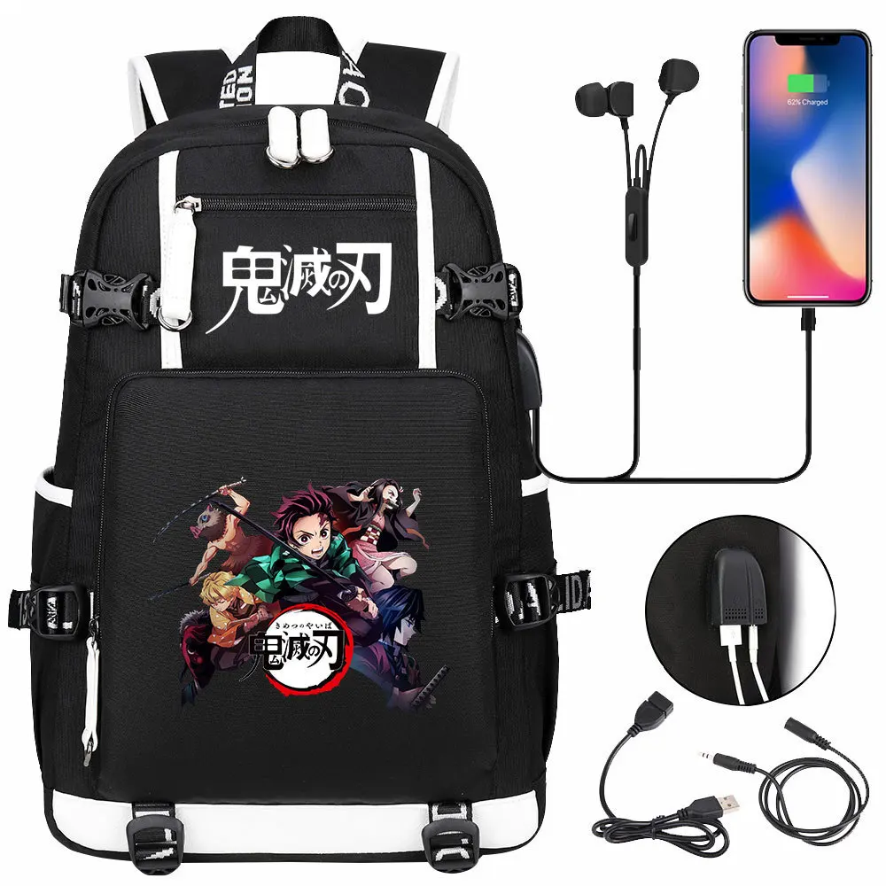 

Demon Slayer Kimetsu No Yaiba High Capacity Backpack USB Charging Knapsack Teenager Packsack Student Schoolbag Travel Laptop Bag