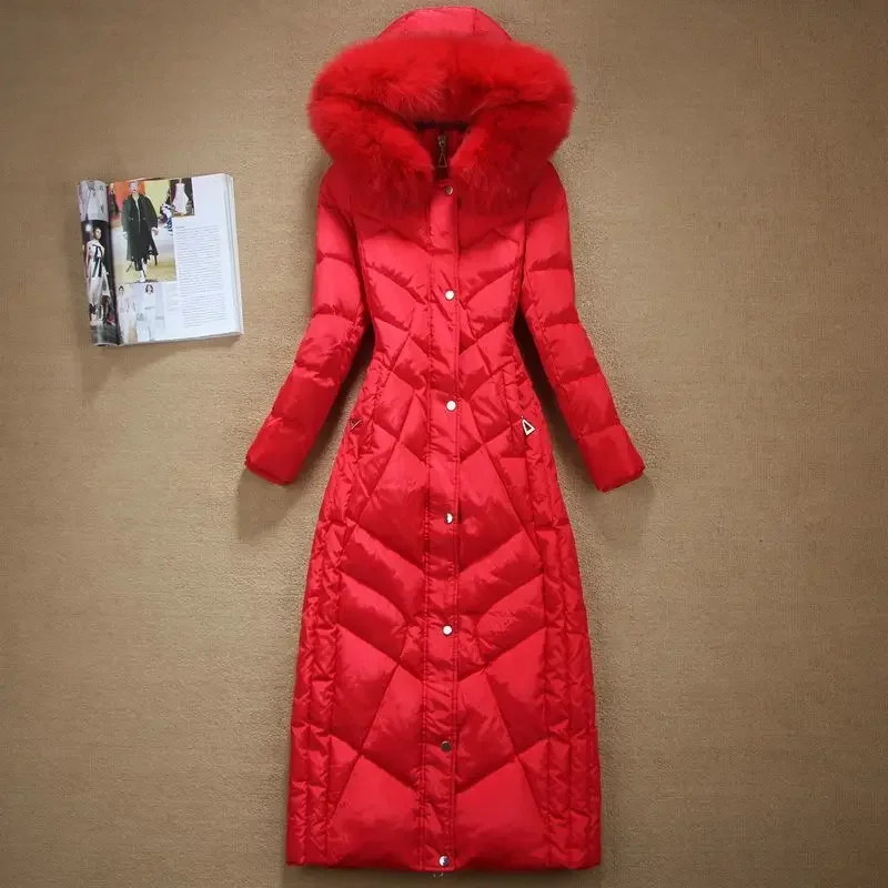 Женский пуховик 2023 зимняя новая мода тонкий воротник из натурального лисьего