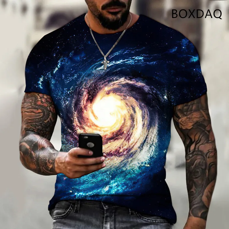 

Мужская футболка BOXDAQ с трехмерным красочным рисунком, модная футболка с цифровым принтом, повседневные топы большого размера с коротким ру...