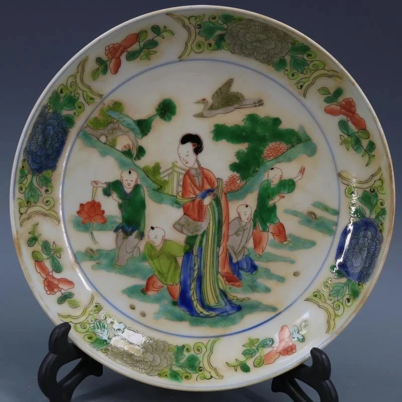 

Qing Dynasty Kangxi Ancient Colorful Character Story Plate Handmade Antique Porcelain Home Furnishing Antique Ornaments